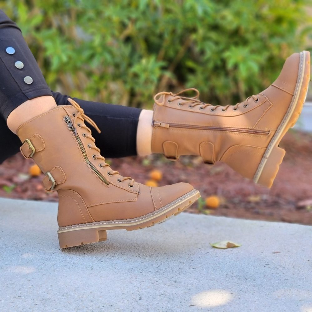 Women's Tan Combat & Moto Boots